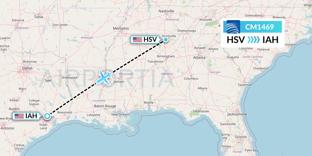 CM1469 Copa Airlines Flight Map: Huntsville to Houston