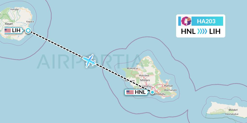 HA203 Hawaiian Airlines Flight Map: Honolulu to Lihue
