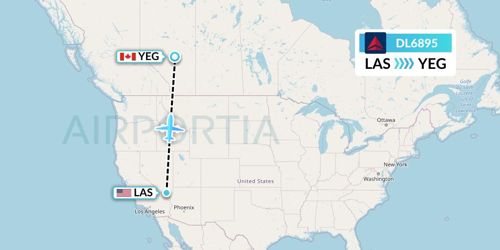 DL6895 Delta Air Lines Flight Map: Las Vegas to Edmonton
