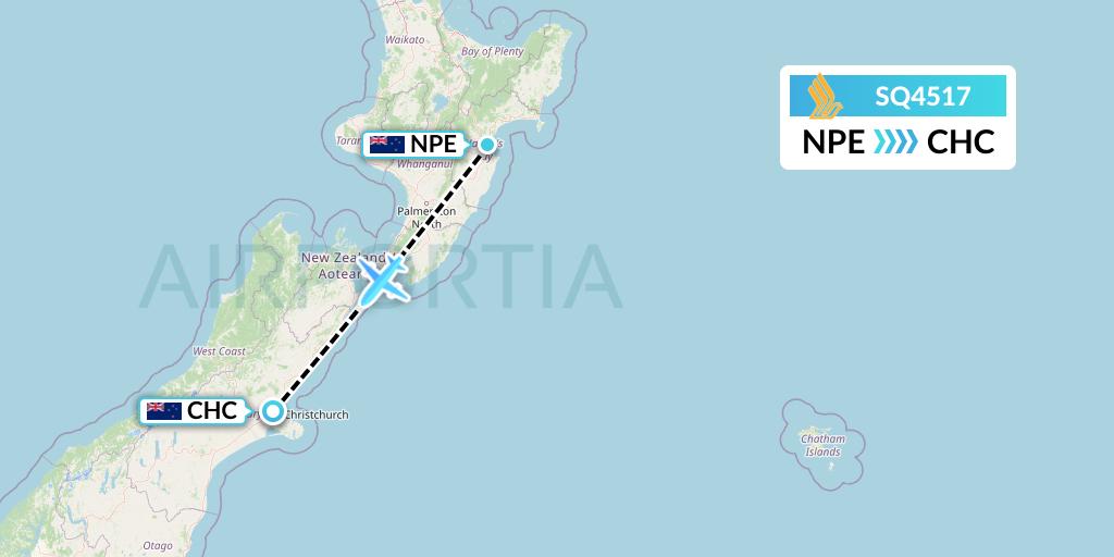 SQ4517 Singapore Airlines Flight Map: Napier to Christchurch