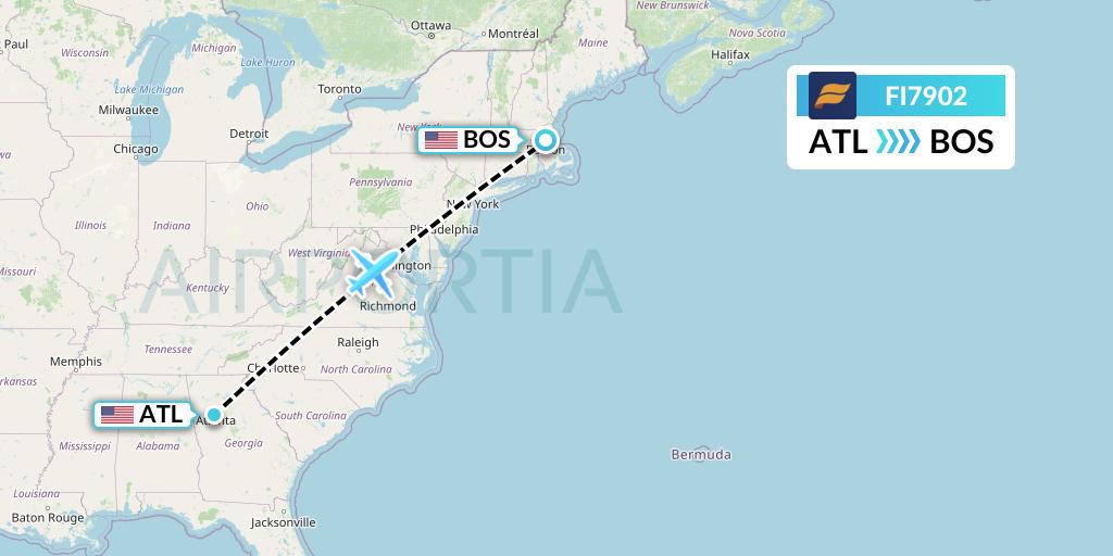 FI7902 Icelandair Flight Map: Atlanta to Boston