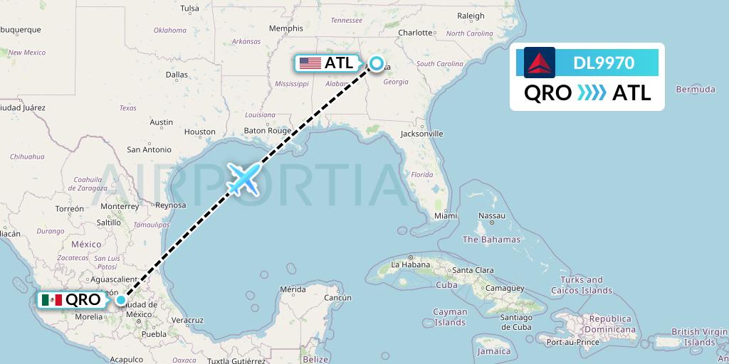 DL9970 Delta Air Lines Flight Map: Queretaro to Atlanta