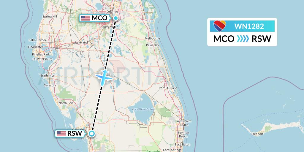 WN1282 Southwest Airlines Flight Map: Orlando to Fort Myers