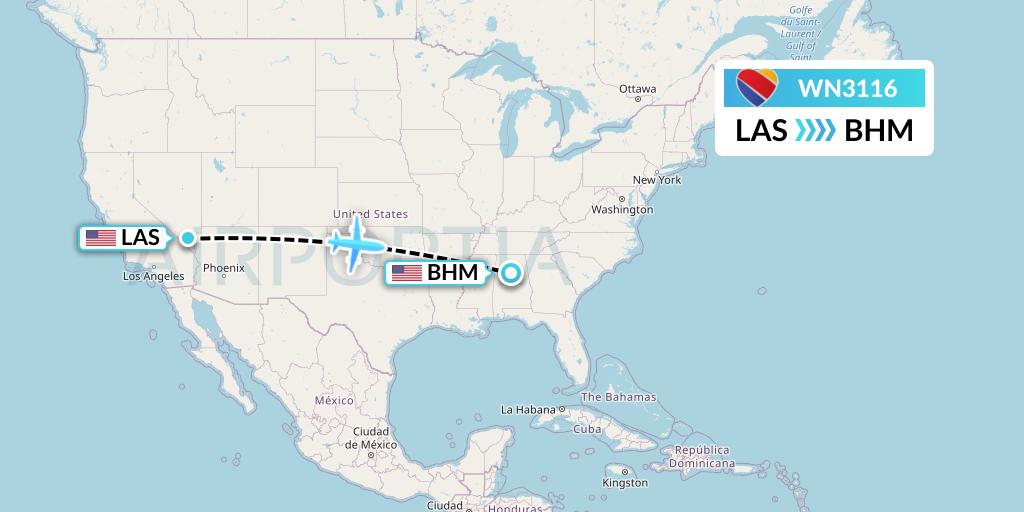 WN3116 Southwest Airlines Flight Map: Las Vegas to Birmingham