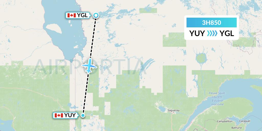 3H850 Air Inuit Flight Map: Rouyn to La Grande Riviere