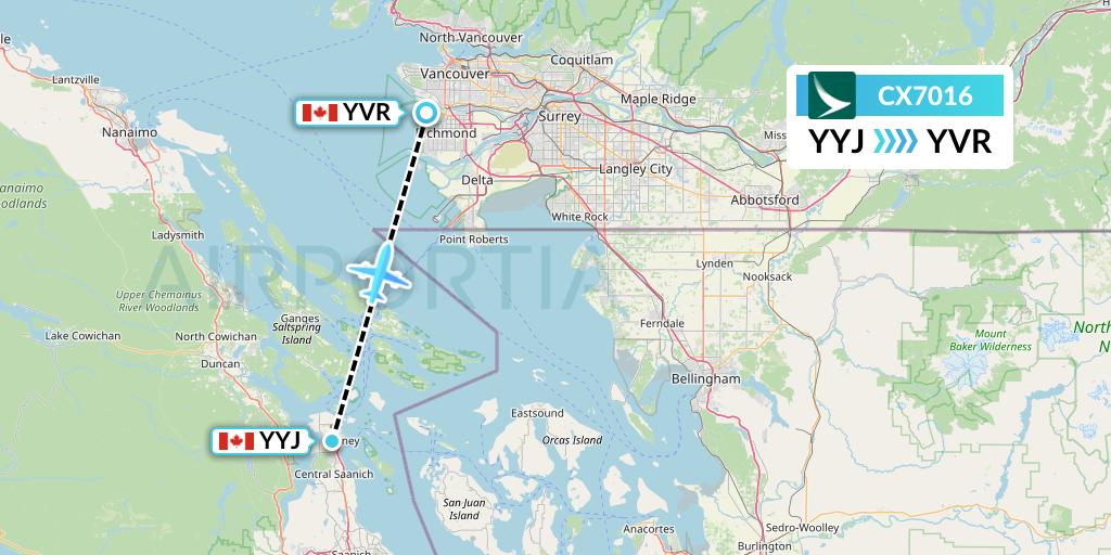 CX7016 Cathay Pacific Flight Map: Victoria to Vancouver