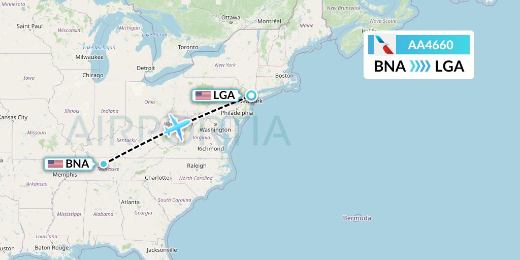 AA4660 American Airlines Flight Map: Nashville to New York
