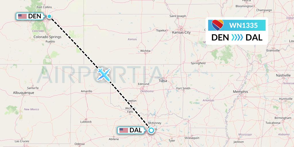 WN1335 Southwest Airlines Flight Map: Denver to Dallas