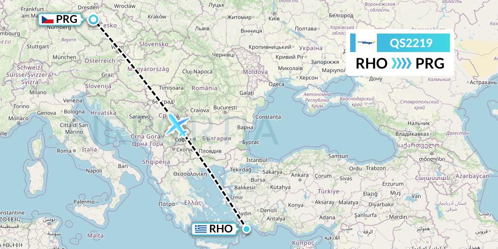 QS2219 Smartwings Flight Map: Rhodes to Prague