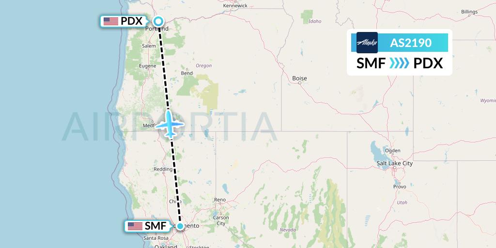 AS2190 Alaska Airlines Flight Map: Sacramento to Portland