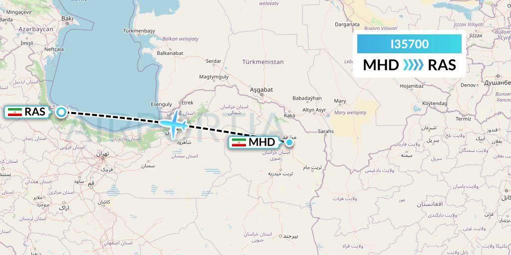 I35700 ATA Airlines Flight Map: Mashhad to Rasht