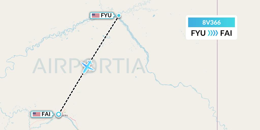 8V366 Wright Air Service Flight Map: Fort Yukon to Fairbanks
