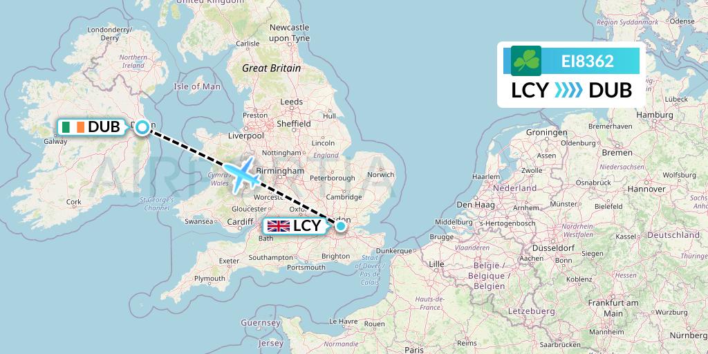 EI8362 Aer Lingus Flight Map: London to Dublin