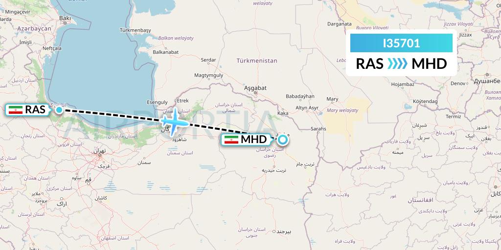 I35701 ATA Airlines Flight Map: Rasht to Mashhad