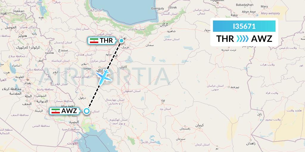 I35671 ATA Airlines Flight Map: Tehran to Ahvaz