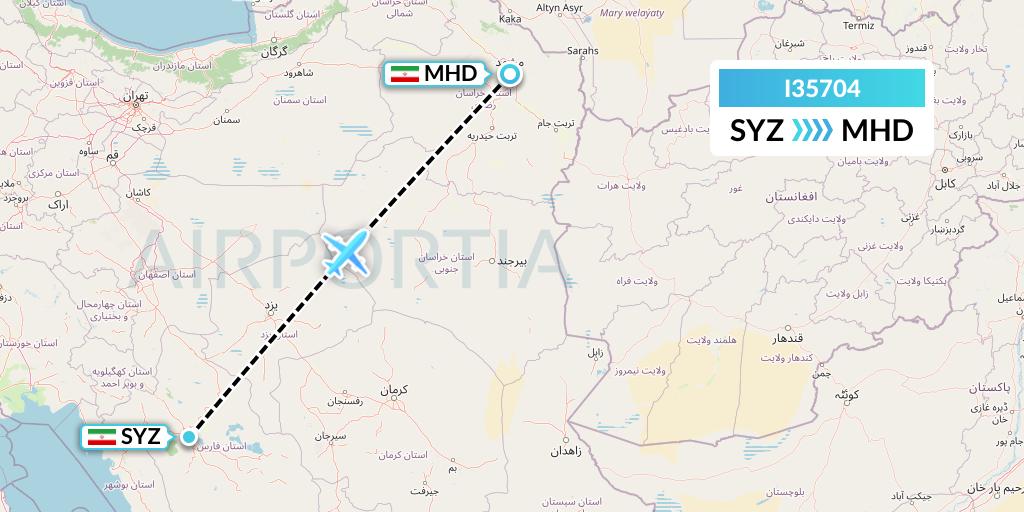I35704 ATA Airlines Flight Map: Shiraz to Mashhad