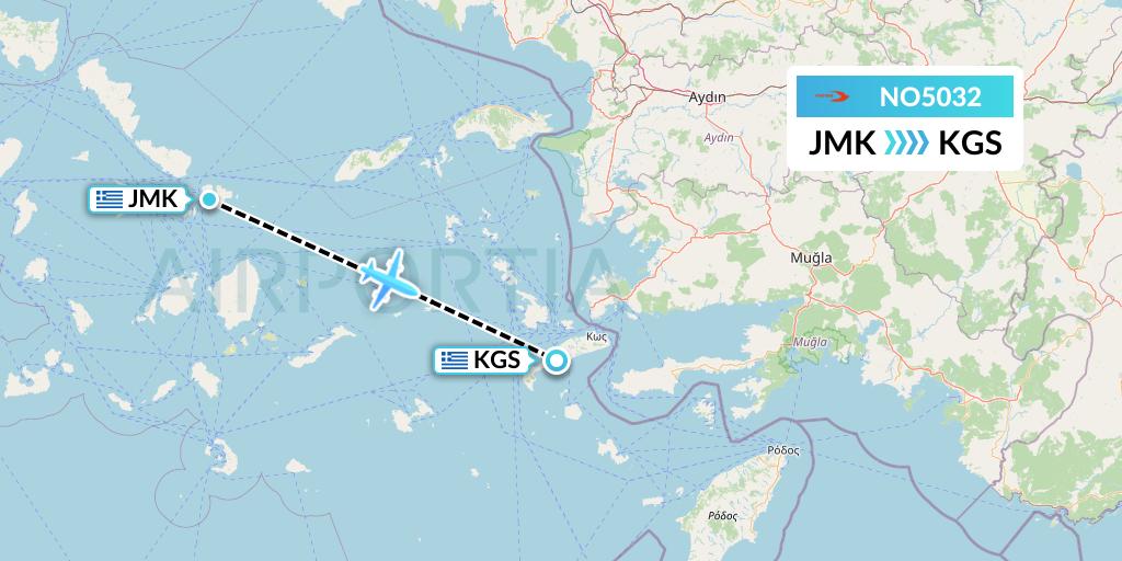 NO5032 Neos Flight Map: Mykonos to Kos