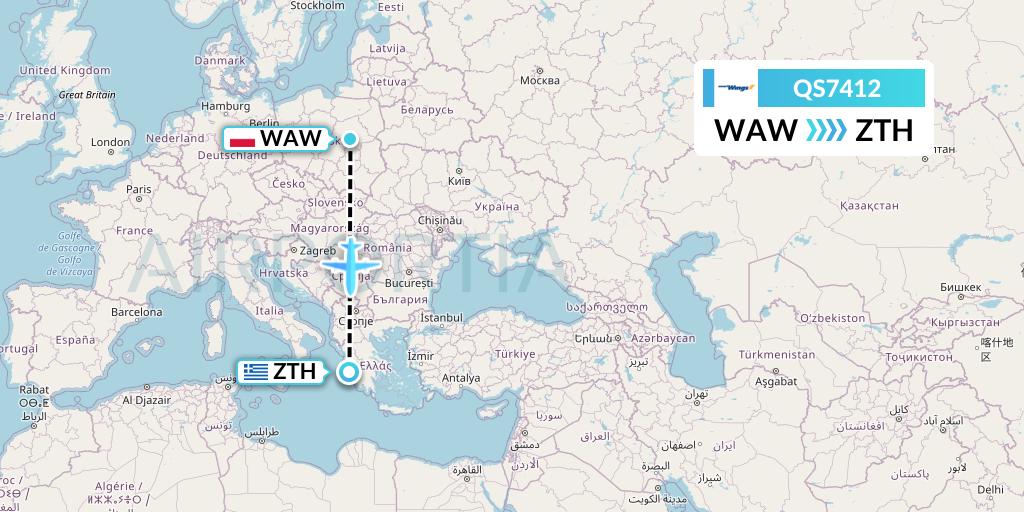 QS7412 Smartwings Flight Map: Warsaw to Zakynthos