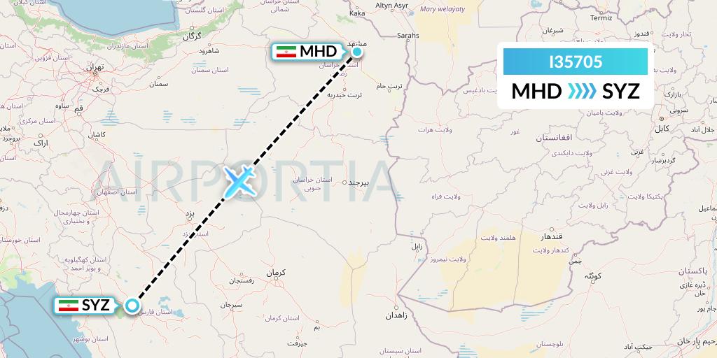 I35705 ATA Airlines Flight Map: Mashhad to Shiraz