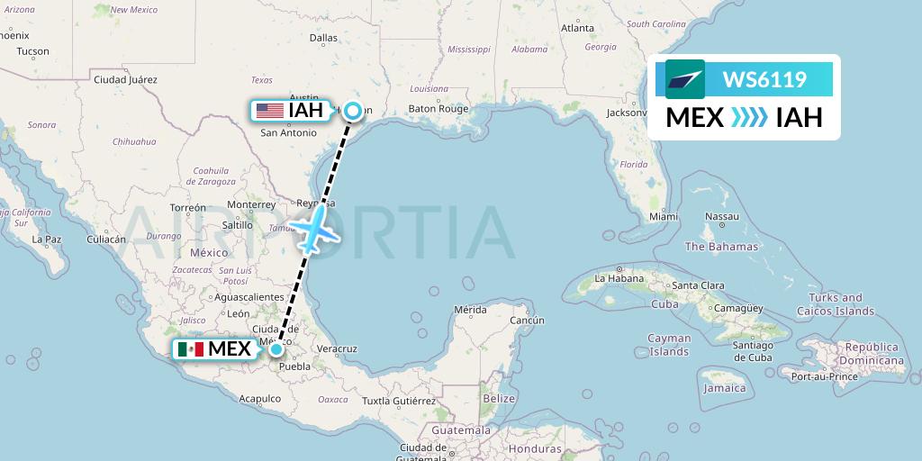 WS6119 WestJet Flight Map: Mexico City to Houston