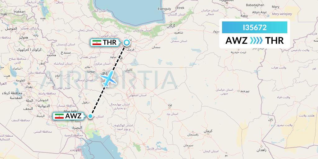 I35672 ATA Airlines Flight Map: Ahvaz to Tehran