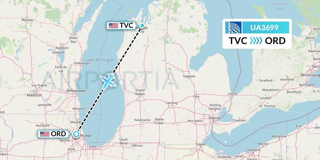 UA3699 United Airlines Flight Map: Traverse City to Chicago