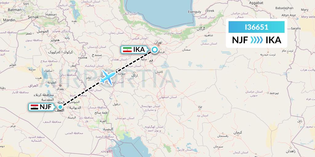 I36651 ATA Airlines Flight Map: Najaf to Tehran