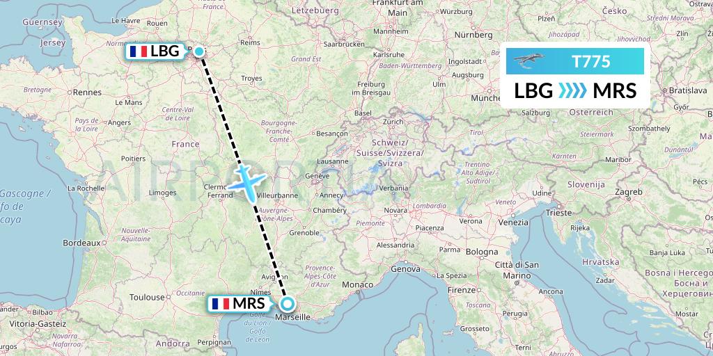 T775 Twin Jet Flight Map: Paris to Marseille