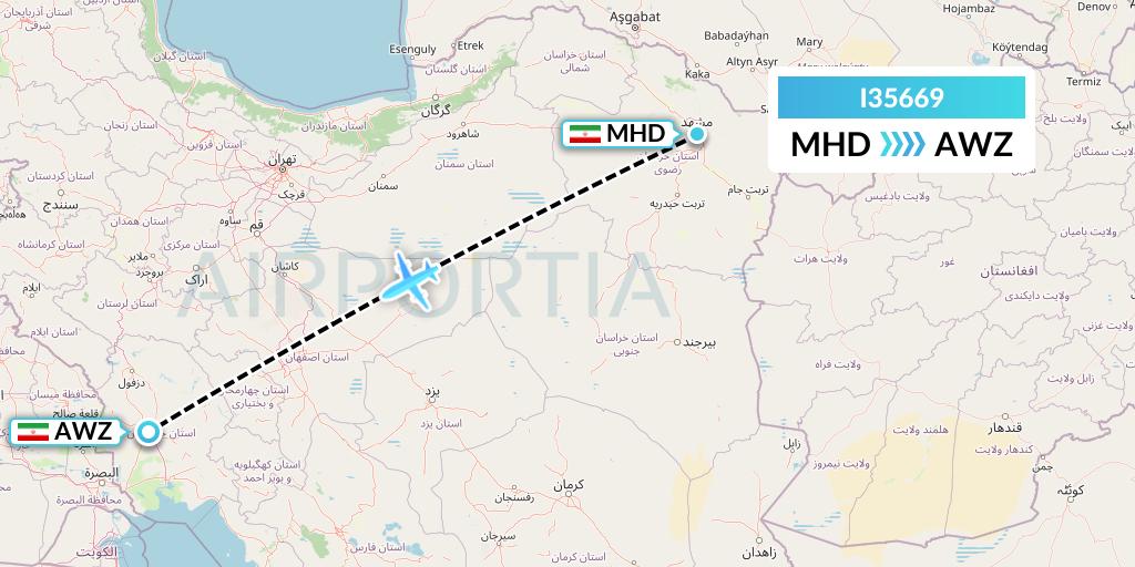 I35669 ATA Airlines Flight Map: Mashhad to Ahvaz