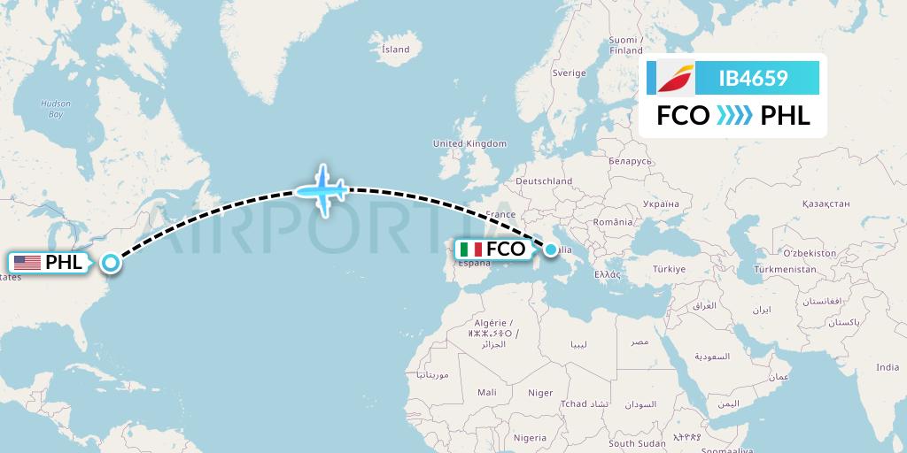 IB4659 Iberia Flight Map: Rome to Philadelphia