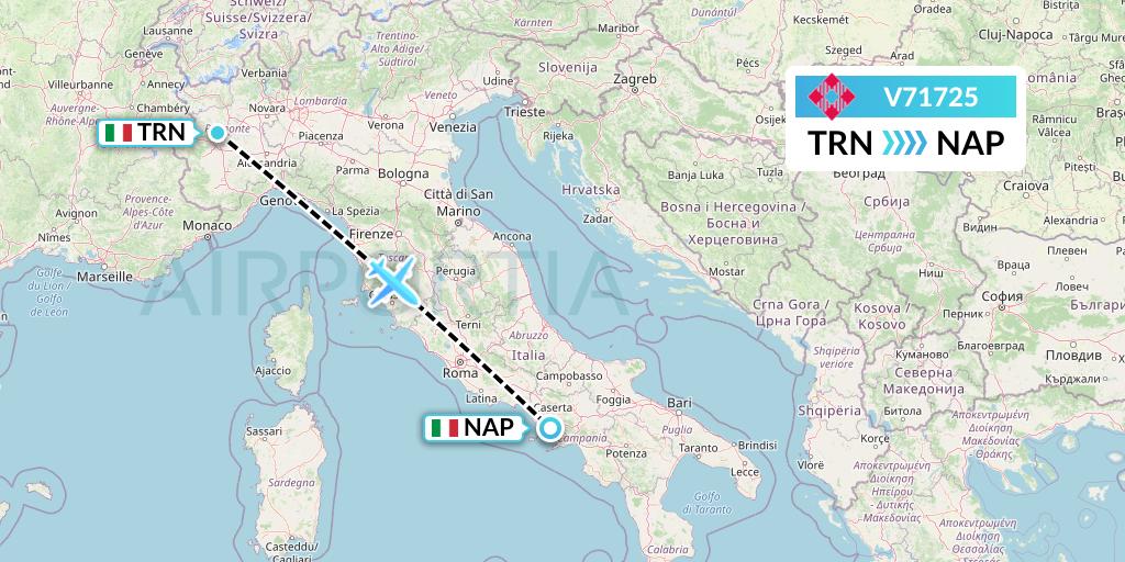 V71725 Volotea Flight Map: Turin to Naples