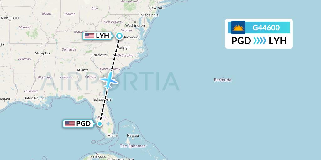 G44600 Allegiant Air Flight Map: Punta Gorda to Lynchburg