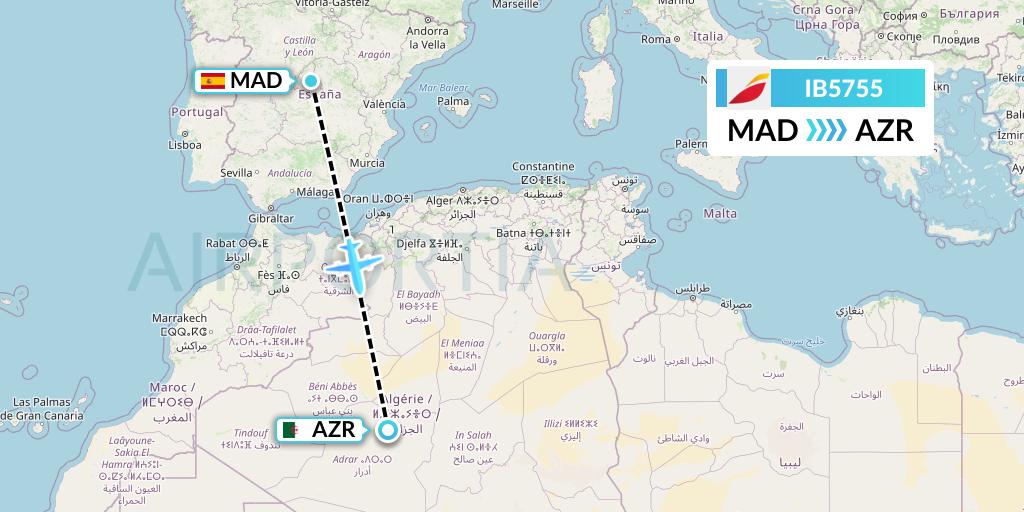 IB5755 Iberia Flight Map: Madrid to Adrar