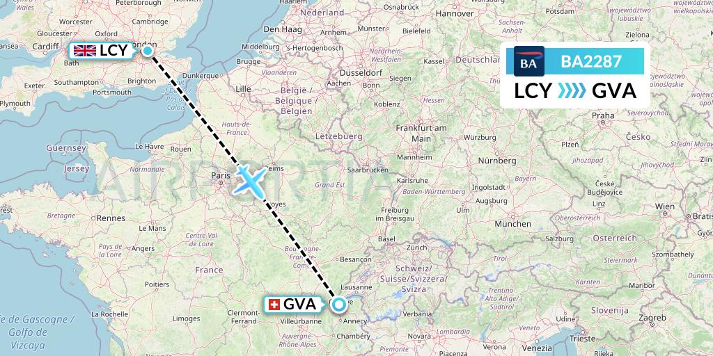 BA2287 British Airways Flight Map: London to Geneva