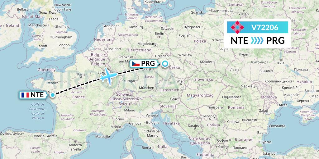 V72206 Volotea Flight Map: Nantes to Prague