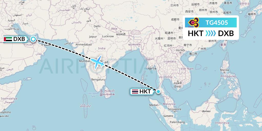 TG4505 Thai Airways Flight Map: Phuket to Dubai