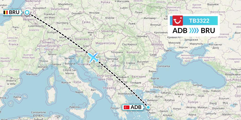TB3322 TUI fly Belgium Flight Map: Izmir to Brussels