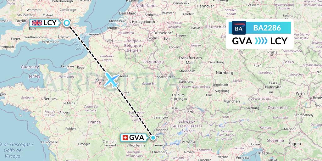 BA2286 British Airways Flight Map: Geneva to London