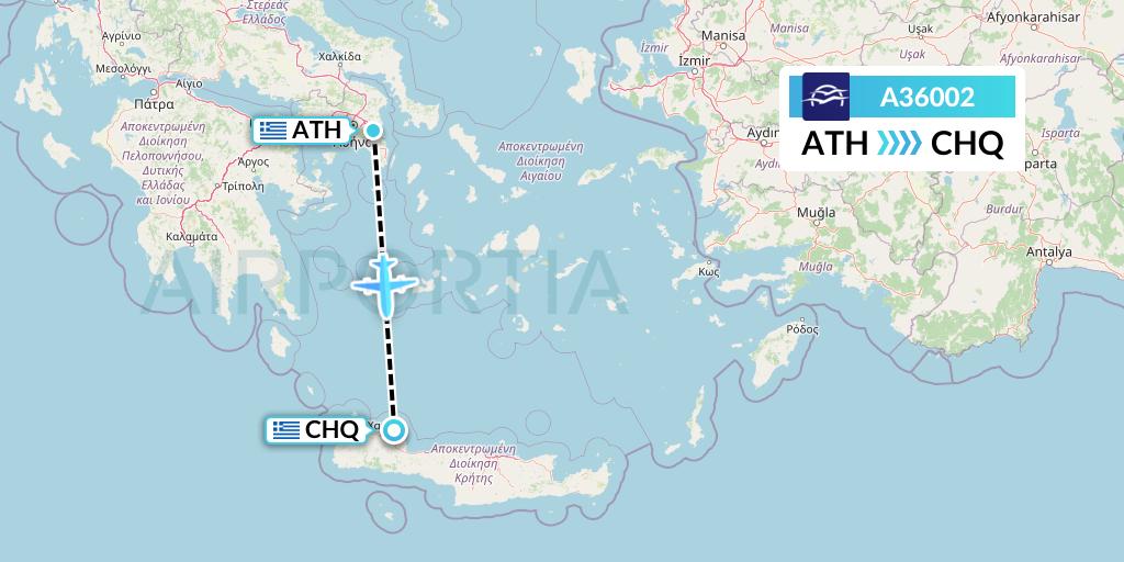 A36002 Aegean Airlines Flight Map: Athens to Chania