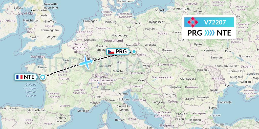 V72207 Volotea Flight Map: Prague to Nantes