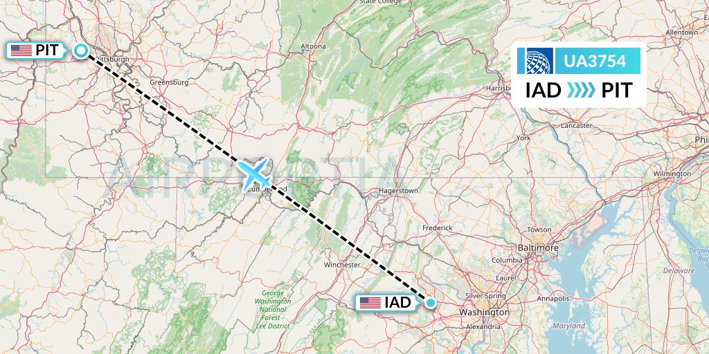 UA3754 United Airlines Flight Map: Washington to Pittsburgh