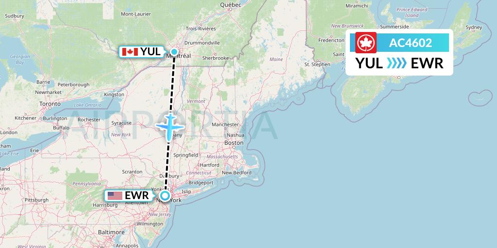AC4602 Air Canada Flight Map: Montreal to New York