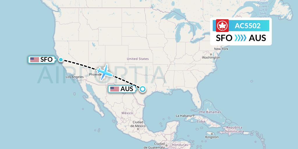 AC5502 Air Canada Flight Map: San Francisco to Austin