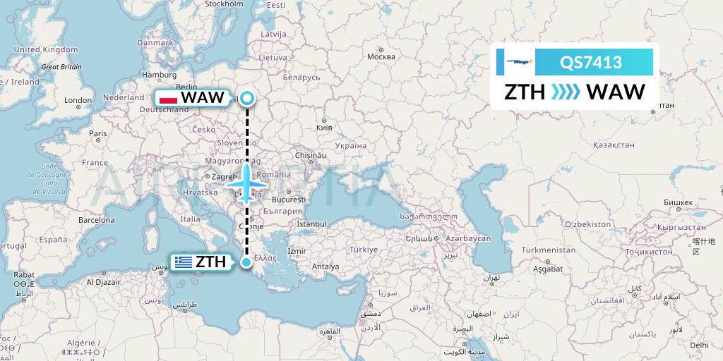 QS7413 Smartwings Flight Map: Zakynthos to Warsaw