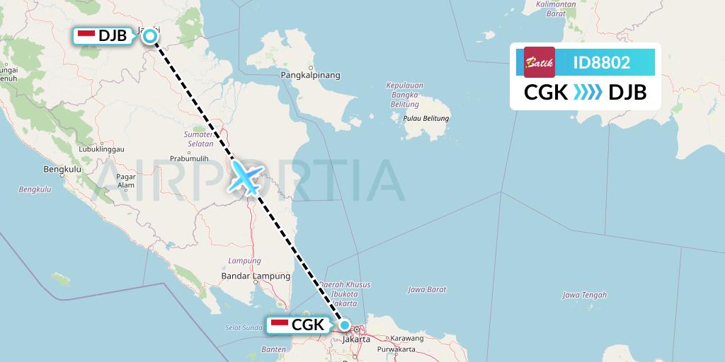 ID8802 Batik Air Flight Map: Jakarta to Jambi