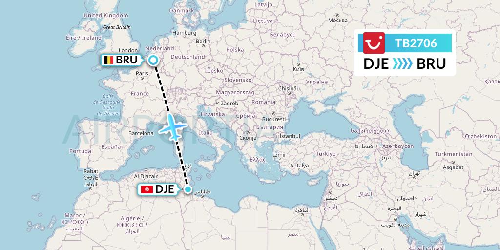 TB2706 TUI fly Belgium Flight Map: Djerba to Brussels