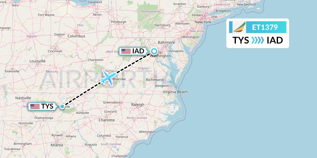 ET1379 Ethiopian Airlines Flight Map: Knoxville to Washington