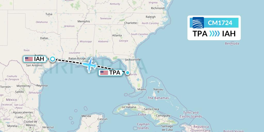 CM1724 Copa Airlines Flight Map: Tampa to Houston