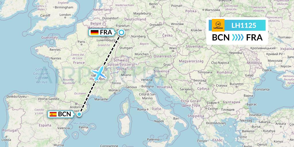 LH1125 Lufthansa Flight Map: Barcelona to Frankfurt