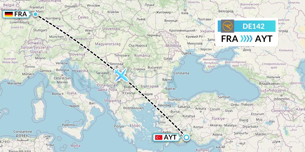 DE142 Condor Flight Map: Frankfurt to Antalya